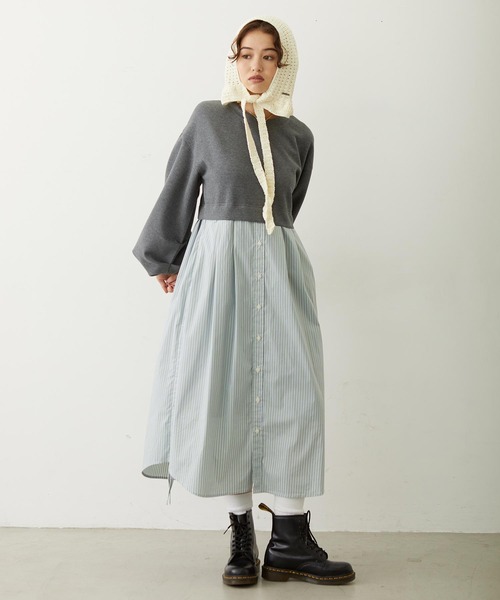 MILKFED.(ミルクフェド)の「STRIPED DOCKING DRESS(ワンピース・レディース・ネイビー/グレー/ベージュ・ONE SIZE)」の15枚目の写真