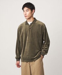 ベロア スキッパー 長袖 ポロシャツ