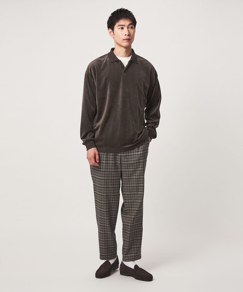 green label relaxing(グリーンレーベルリラクシング)の「ベロア スキッパー 長袖 ポロシャツ(ポロシャツ・メンズ・ダークブラウン/ダークグレー/オリーブ・S/L/M/XL)」の4枚目の写真
