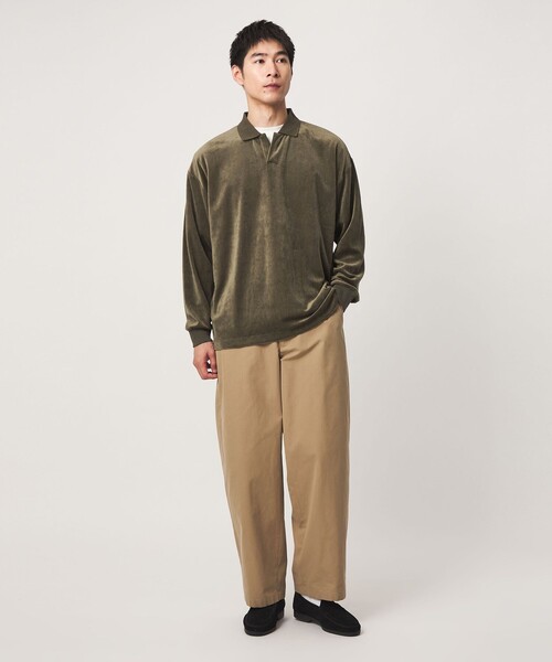 green label relaxing(グリーンレーベルリラクシング)の「ベロア スキッパー 長袖 ポロシャツ(ポロシャツ・メンズ・ダークブラウン/ダークグレー/オリーブ・S/L/M/XL)」の6枚目の写真