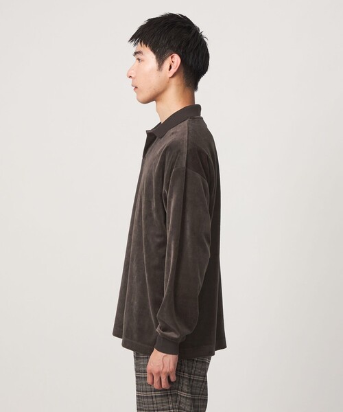 green label relaxing(グリーンレーベルリラクシング)の「ベロア スキッパー 長袖 ポロシャツ(ポロシャツ・メンズ・ダークブラウン/ダークグレー/オリーブ・S/L/M/XL)」の8枚目の写真