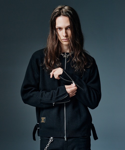 glamb(グラム)の「Single Riders Knit / シングルライダースニット(ニット/セーター・メンズ・ブラック・M/L)」の1枚目の写真