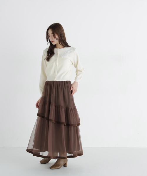NATURAL BEAUTY BASIC(ナチュラルビューティーベーシック)の「フワラーモチーフカーディガン(カーディガン/ボレロ・レディース・グレー/オフホワイト/ラベンダー・FREE)」の21枚目の写真