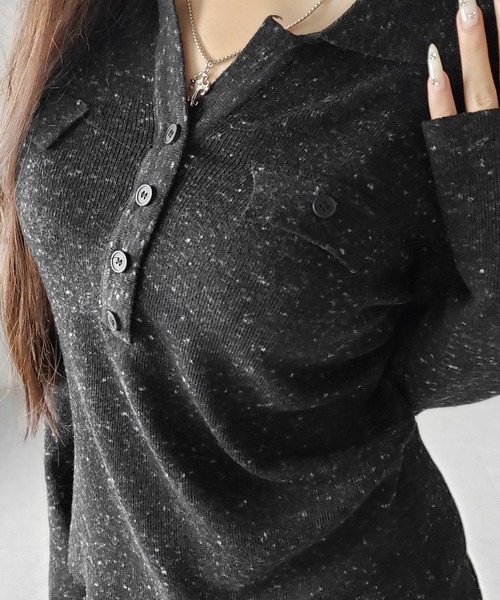 me+em select(ミームセレクト)の「【 2color 】スキッパーボタン長袖ロングニットトップス / skipper button long sleeve long sheer knit tops(ニット/セーター・レディース・グレー/ブラック・FREE)」の19枚目の写真