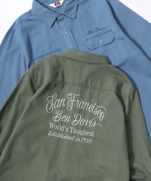BEN DAVIS/ベンデイビス FADED TWILL EMB SHIRT/オーバーサイズ ヴィンテージ加工 バックプリント刺繍 ツイルシャツ/ワークシャツ/レディース メンズ