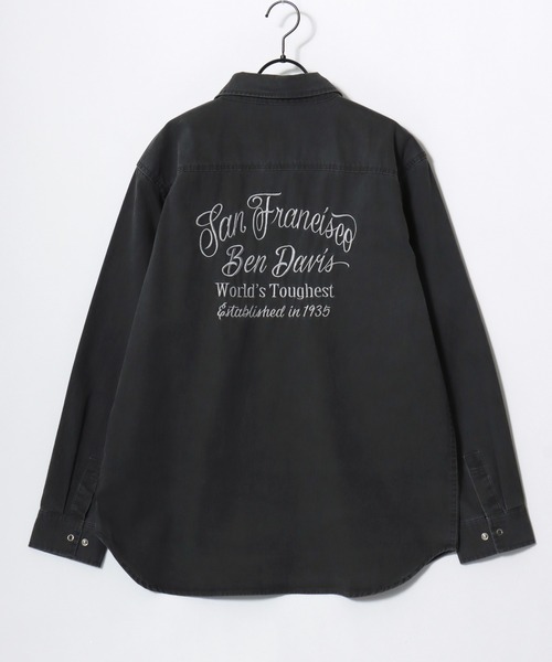 BEN DAVIS(ベンデイビス)の「BEN DAVIS/ベンデイビス FADED TWILL EMB SHIRT/オーバーサイズ ヴィンテージ加工 バックプリント刺繍 ツイルシャツ/ワークシャツ/レディース メンズ(シャツ/ブラウス・メンズ・チャコール/ブルー/カーキ・M/L/XL)」の11枚目の写真