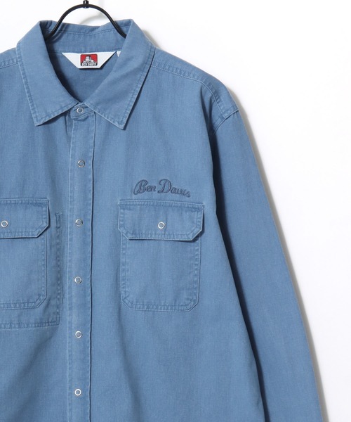 BEN DAVIS(ベンデイビス)の「BEN DAVIS/ベンデイビス FADED TWILL EMB SHIRT/オーバーサイズ ヴィンテージ加工 バックプリント刺繍 ツイルシャツ/ワークシャツ/レディース メンズ(シャツ/ブラウス・メンズ・チャコール/ブルー/カーキ・M/L/XL)」の8枚目の写真