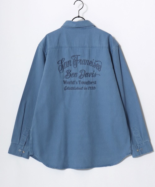 BEN DAVIS(ベンデイビス)の「BEN DAVIS/ベンデイビス FADED TWILL EMB SHIRT/オーバーサイズ ヴィンテージ加工 バックプリント刺繍 ツイルシャツ/ワークシャツ/レディース メンズ(シャツ/ブラウス・メンズ・チャコール/ブルー/カーキ・M/L/XL)」の15枚目の写真