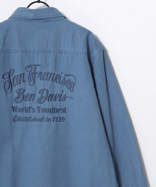 BEN DAVIS(ベンデイビス)の「BEN DAVIS/ベンデイビス FADED TWILL EMB SHIRT/オーバーサイズ ヴィンテージ加工 バックプリント刺繍 ツイルシャツ/ワークシャツ/レディース メンズ(シャツ/ブラウス・メンズ・チャコール/ブルー/カーキ・M/L/XL)」の9枚目の写真