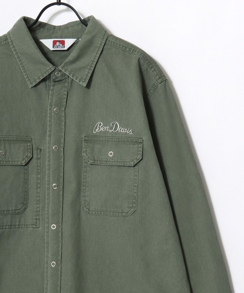 BEN DAVIS(ベンデイビス)の「BEN DAVIS/ベンデイビス FADED TWILL EMB SHIRT/オーバーサイズ ヴィンテージ加工 バックプリント刺繍 ツイルシャツ/ワークシャツ/レディース メンズ(シャツ/ブラウス・メンズ・チャコール/ブルー/カーキ・M/L/XL)」の6枚目の写真