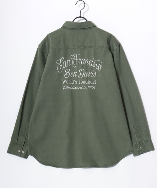 BEN DAVIS(ベンデイビス)の「BEN DAVIS/ベンデイビス FADED TWILL EMB SHIRT/オーバーサイズ ヴィンテージ加工 バックプリント刺繍 ツイルシャツ/ワークシャツ/レディース メンズ(シャツ/ブラウス・メンズ・チャコール/ブルー/カーキ・M/L/XL)」の13枚目の写真