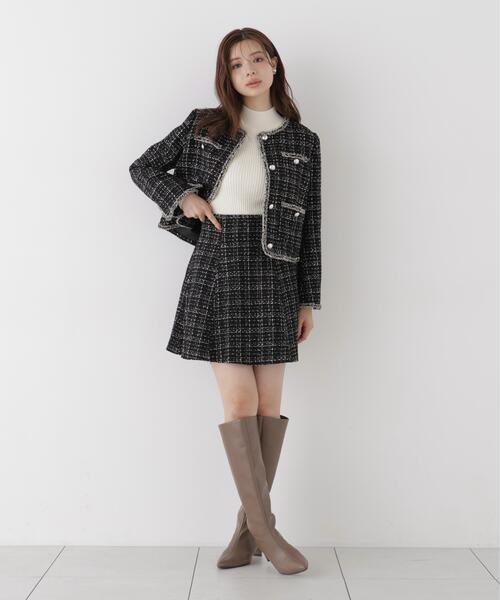 PROPORTION BODY DRESSING(プロポーションボディドレッシング)の「ツイードミニフレアスカート / 1216220904(スカート・レディース・ホワイト系その他/ブラック・MEDIUM/SMALL)」の1枚目の写真
