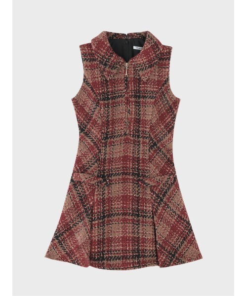 M me eme(エムミーエメ)の「Tweed check fit line mini onepiece(eme11106)(ワンピース・レディース・レッド/ホワイト・XS/FREE)」の3枚目の写真