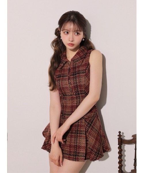 M me eme(エムミーエメ)の「Tweed check fit line mini onepiece(eme11106)(ワンピース・レディース・レッド/ホワイト・XS/FREE)」の11枚目の写真