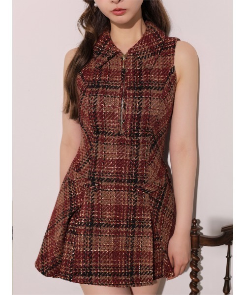 M me eme(エムミーエメ)の「Tweed check fit line mini onepiece(eme11106)(ワンピース・レディース・レッド/ホワイト・XS/FREE)」の12枚目の写真