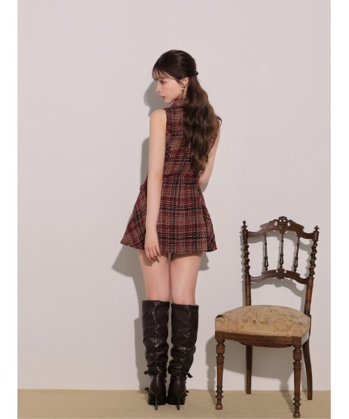 M me eme(エムミーエメ)の「Tweed check fit line mini onepiece(eme11106)(ワンピース・レディース・レッド/ホワイト・XS/FREE)」の10枚目の写真