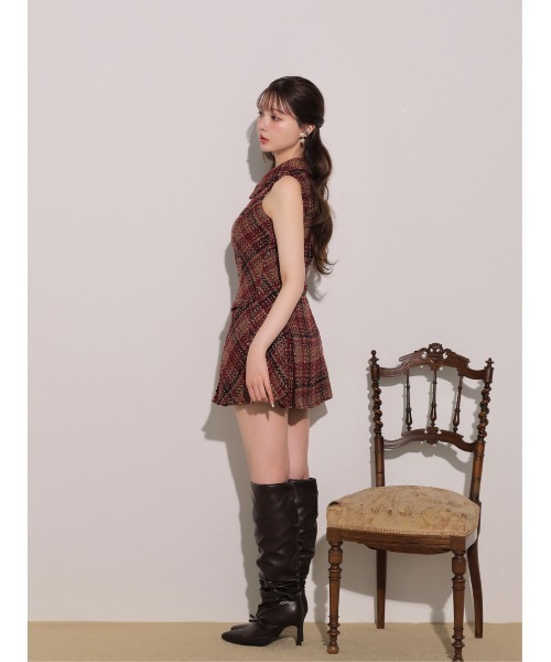M me eme(エムミーエメ)の「Tweed check fit line mini onepiece(eme11106)(ワンピース・レディース・レッド/ホワイト・XS/FREE)」の9枚目の写真