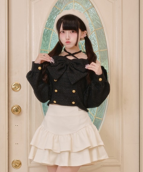 Pal elfy（パルエルフィー）の「ビックリボンファーオフショルトップス（シャツ/ブラウス・レディース・ブラック/オフホワイト/ブラウン系その他・フリー）」の19枚目の写真