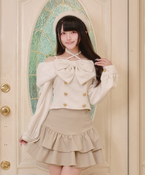 Pal elfy（パルエルフィー）の「ビックリボンファーオフショルトップス（シャツ/ブラウス・レディース・ブラック/オフホワイト/ブラウン系その他・フリー）」の11枚目の写真