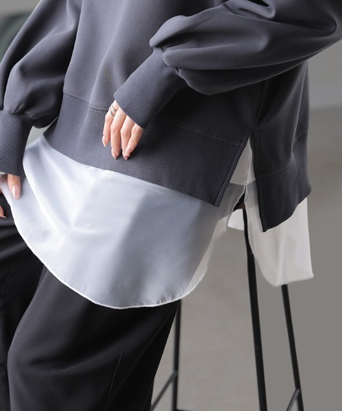 HUG.U(ハグユー)の「「レイヤードに最適」シアードッキングロンT(Tシャツ/カットソー・レディース・ブラック/ホワイト/ネイビー/ブラウン・FREE)」の7枚目の写真