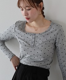 ヘンリーネックドットロングＴシャツ