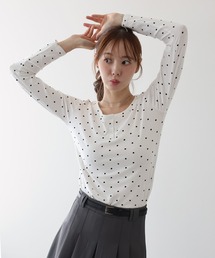 ヘンリーネックドットロングＴシャツ