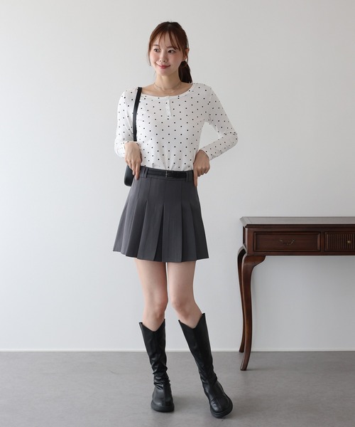 BLUEEAST（ブルーイースト）の「ヘンリーネックドットロングＴシャツ（Tシャツ/カットソー・レディース・ブラック/ホワイト/グレー・MEDIUM）」の6枚目の写真