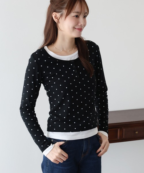BLUEEAST（ブルーイースト）の「ヘンリーネックドットロングＴシャツ（Tシャツ/カットソー・レディース・ブラック/ホワイト/グレー・MEDIUM）」の10枚目の写真