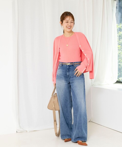 Rie Miller（リエミラー）の「《アンサンブル対応/手洗い可能》リブクループルオーバー配色ボタン（ニット/セーター・レディース・キナリ/ブラック/ピンク・38）」の5枚目の写真