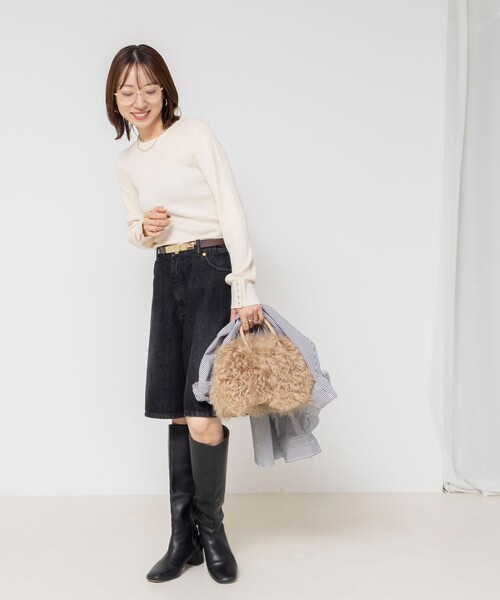 Rie Miller（リエミラー）の「《アンサンブル対応/手洗い可能》リブクループルオーバー配色ボタン（ニット/セーター・レディース・キナリ/ブラック/ピンク・38）」の15枚目の写真