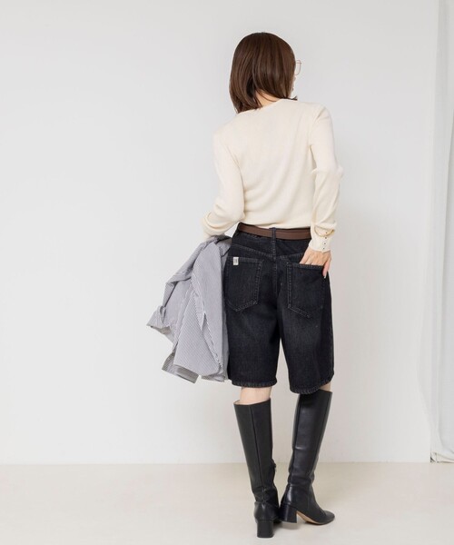Rie Miller（リエミラー）の「《アンサンブル対応/手洗い可能》リブクループルオーバー配色ボタン（ニット/セーター・レディース・キナリ/ブラック/ピンク・38）」の16枚目の写真