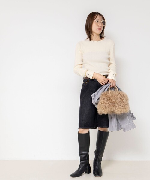 Rie Miller（リエミラー）の「《アンサンブル対応/手洗い可能》リブクループルオーバー配色ボタン（ニット/セーター・レディース・キナリ/ブラック/ピンク・38）」の17枚目の写真