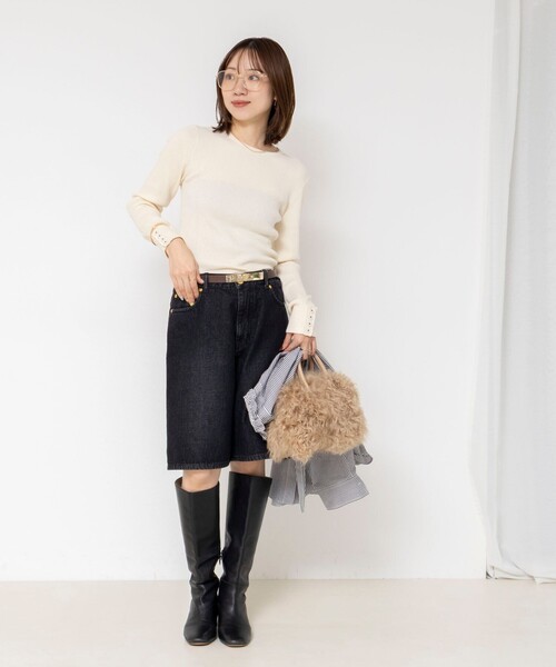 Rie Miller（リエミラー）の「《アンサンブル対応/手洗い可能》リブクループルオーバー配色ボタン（ニット/セーター・レディース・キナリ/ブラック/ピンク・38）」の18枚目の写真