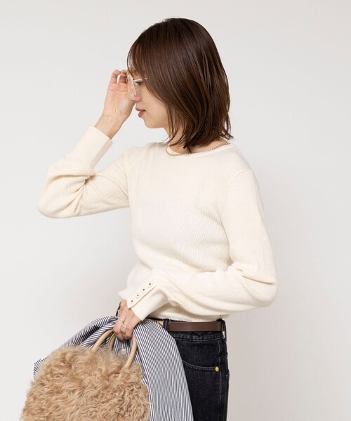 Rie Miller（リエミラー）の「《アンサンブル対応/手洗い可能》リブクループルオーバー配色ボタン（ニット/セーター・レディース・キナリ/ブラック/ピンク・38）」の19枚目の写真