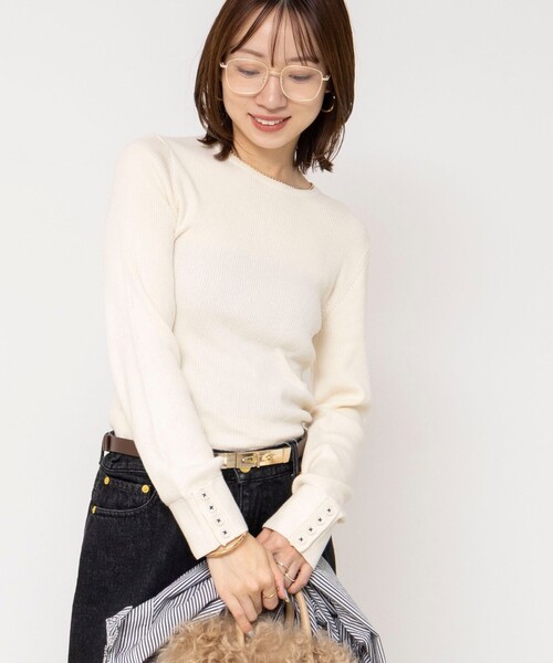 Rie Miller（リエミラー）の「《アンサンブル対応/手洗い可能》リブクループルオーバー配色ボタン（ニット/セーター・レディース・キナリ/ブラック/ピンク・38）」の22枚目の写真