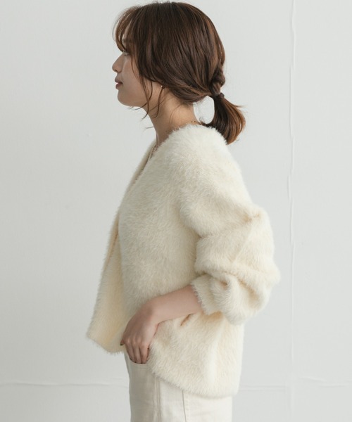 URBAN RESEARCH Sonny Label(アーバンリサーチサニーレーベル)の「フェザーダブルフェイスカーディガン(カーディガン/ボレロ・レディース・アイボリー/チャコールグレー/ライトブルー・FREE)」の7枚目の写真