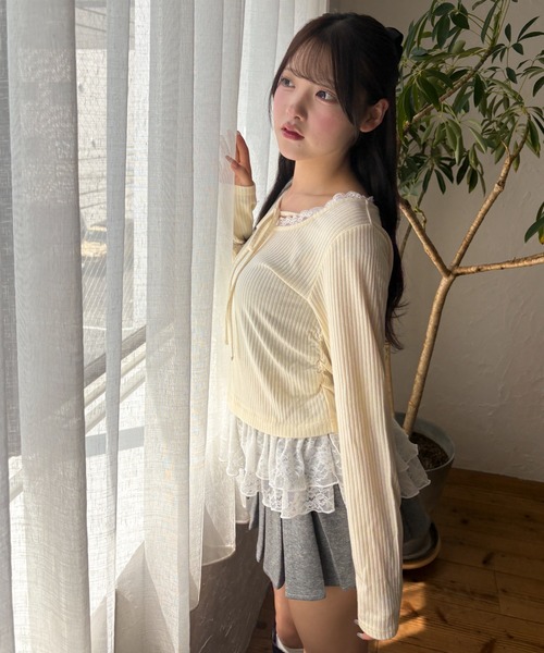 WEGO(ウィゴー)の「WEGO/【26年秋冬新作】レースペプラムリボントップス(Tシャツ/カットソー・レディース・アイボリー/グレー・FREE)」の17枚目の写真