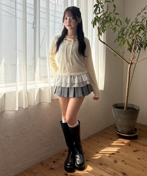 WEGO(ウィゴー)の「WEGO/【26年秋冬新作】レースペプラムリボントップス(Tシャツ/カットソー・レディース・アイボリー/グレー・FREE)」の18枚目の写真