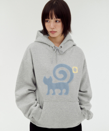 CURLY CAT アプリケ刺繍フードTシャツ AHP1308 (メランジ)