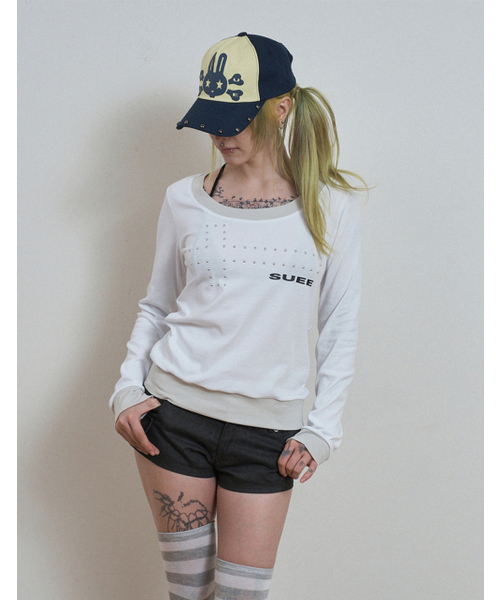 SETUP-EXE(セットアップイーエックスイー)の「CONTRAST CROSS ホットフィックスTシャツ / ホワイト(Tシャツ/カットソー・レディース・その他・OS)」の1枚目の写真