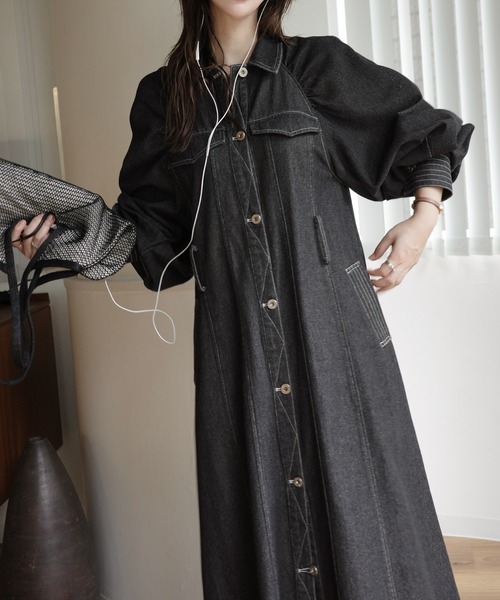 WILLFULLY（ウィルフリー）の「waist ribbon raglan volume sleeve OP（ワンピース・レディース・ブラウン/ブラック・FREE）」の5枚目の写真