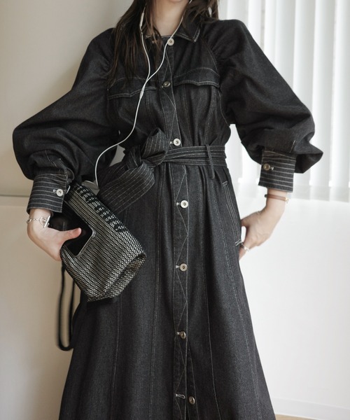 WILLFULLY（ウィルフリー）の「waist ribbon raglan volume sleeve OP（ワンピース・レディース・ブラウン/ブラック・FREE）」の8枚目の写真