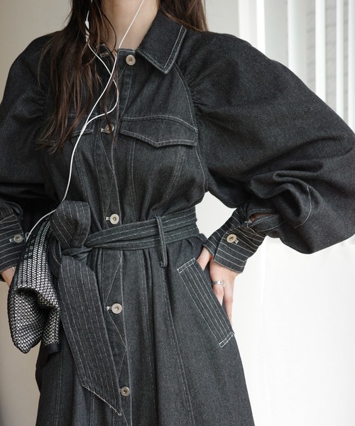 WILLFULLY（ウィルフリー）の「waist ribbon raglan volume sleeve OP（ワンピース・レディース・ブラウン/ブラック・FREE）」の10枚目の写真