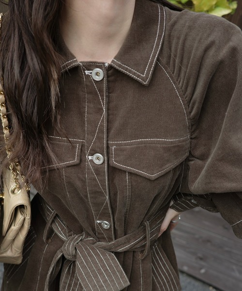 WILLFULLY（ウィルフリー）の「waist ribbon raglan volume sleeve OP（ワンピース・レディース・ブラウン/ブラック・FREE）」の14枚目の写真