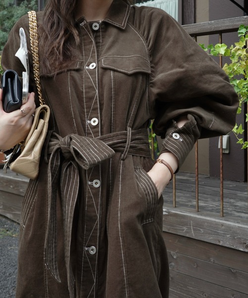 WILLFULLY（ウィルフリー）の「waist ribbon raglan volume sleeve OP（ワンピース・レディース・ブラウン/ブラック・FREE）」の15枚目の写真