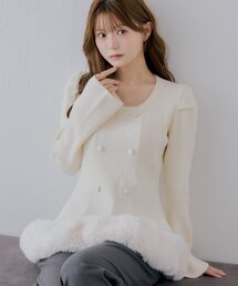 【SALON by Chico】裾ファーダブルボタンペプラムニット