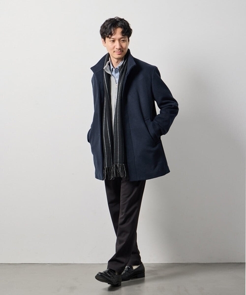a.v.v(アーヴェヴェ)の「ウールライトビーバースタンドカラーコート(ステンカラーコート・メンズ・ブラック/ネイビー・48/46/52/50)」の4枚目の写真