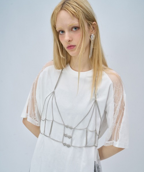 HARE(ハレ)の「レースキリカエラグランTシャツ(HARE)(Tシャツ/カットソー・レディース・ホワイト/グレー/ブルー系その他/ブラック・FREE)」の2枚目の写真