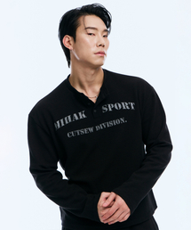 MIHAK（ミハク）の「クラシックワッフルヘンリーネックロングスリーブ (ブラック)（Tシャツ/カットソー）」