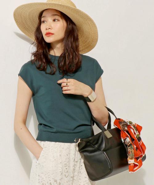 UNITED ARROWS（ユナイテッドアローズ）の「UBBT ミニ ハイネック フレンチスリーブ ニット†◆（ニット/セーター・レディース・オフホワイト/ブラック/ダークグリーン・フリー）」の3枚目の写真